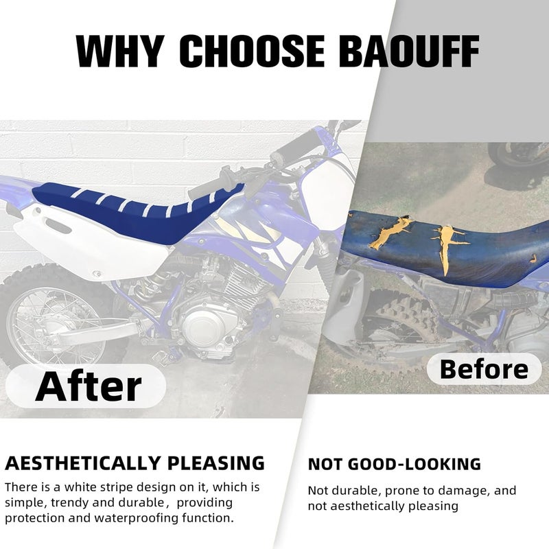 BAOUFF Dirt Bike Seat Cover,Universal Motorcycle Cushion Grip Guard for Most Dirtbike Ebike Like YZ TTR WR PW 50 80 85 125 250-Blue - Image 3